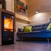 Living area with wood-burning stove